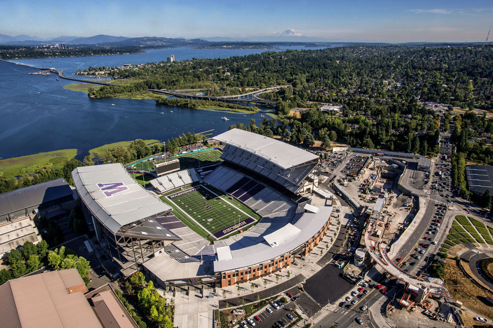 A general overall aerial view of Husky Ballpark, Wednesday, June