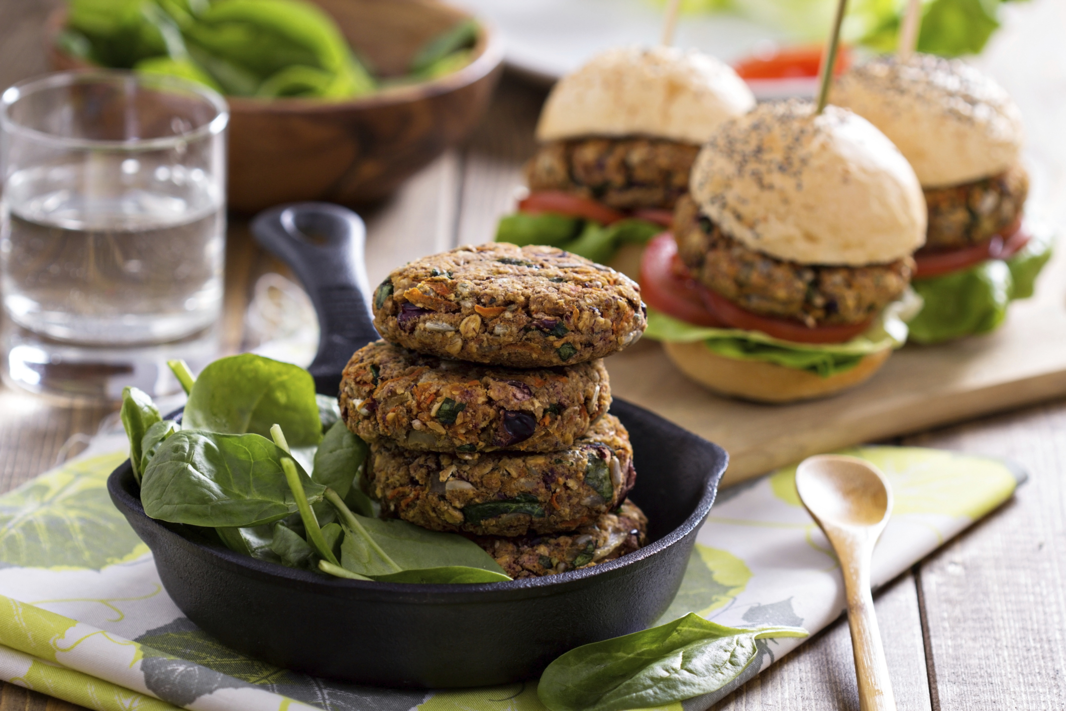 Vegan burgers with beans and vegetables