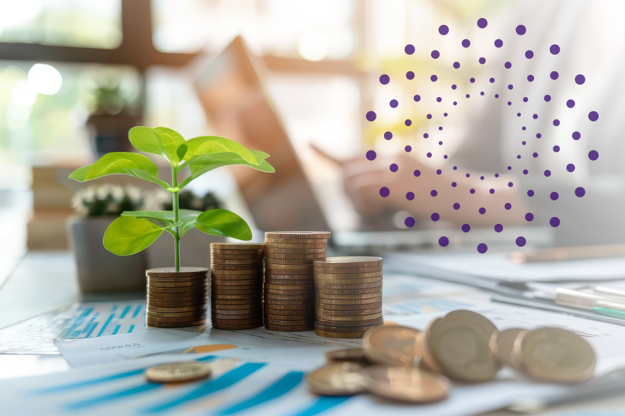 coins with a plant sprouting